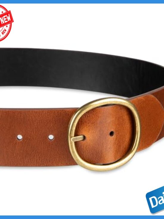 Reversible Leather Belt with Circle Buckle, Adjustable Fit for Dresses Blazers
